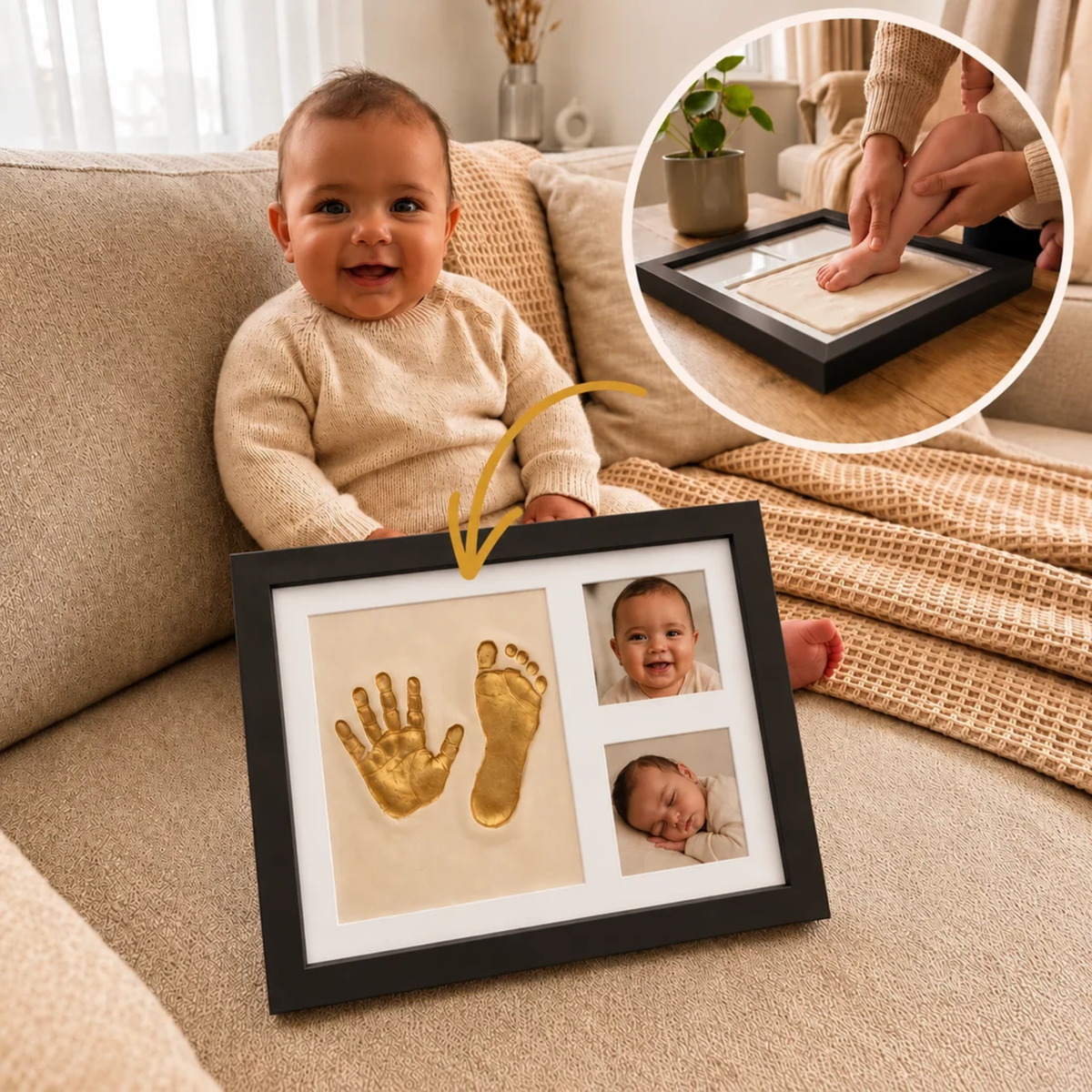 Cuadro para guardar la huella y fotos de tu bebé